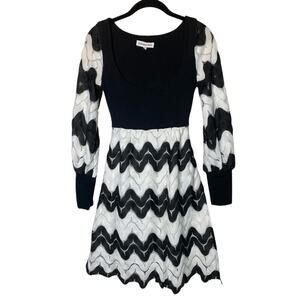 Christopher Deane Women's Crochet Retro Swing‎ Dress Size XS Long Sleeve Zig Zig